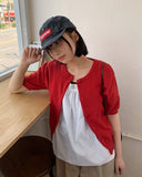 Latma Color Round Short Sleeve Crop Knit Cardigan