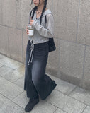 Luxe Black Wash Denim Long Skirt