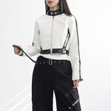 Peolan Glossy Color Matching Leather Jacket