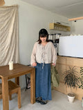 Shuku tassel banding denim long skirt