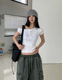 Needs ribbed button unbalanced shoulder t-shirt