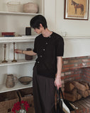 Bock Diagonal Button Linen Cardigan