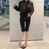 Capri Half-Length Banding Hem Slit Cotton Slacks Pants