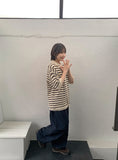 [unisex] Nirenb Stripe Punching Collar Short Sleeve Cardigan