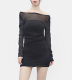 Moten See-through Off-Shoulder One Piece