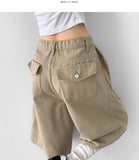 Folding Pin Tuck Back Pocket Bermuda Shorts Cotton Pants