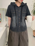 Suble Hood Denim Short Sleeve Shirt