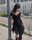 Flan Unbalanced Tiered Lace Skirt
