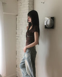 Kuro Vintage Shirring Lace Short Sleeve T-Shirt