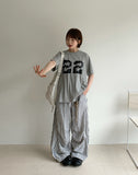 Ahonf Seersucker Check Banding Wide Pants