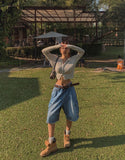 Ain Cutting Cargo Bermuda Denim Pants