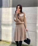 Elu Boucle Flower Lettering Embroidery Knit