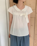 Kosho punching ribbon short sleeve blouse