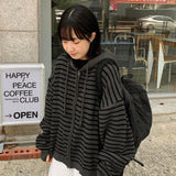 [unisex] Hibo stripe hood knit warmer zip-up cardigan