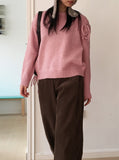 Shabu Eyelet Slit Ribbon Strap Long Sleeve Knit