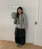 Giten Color Wool Hood Zip-Up Knit Cardigan