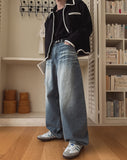 Rings Curved Wide Denim Pants