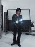 Lidore Metal Button Leather Jacket