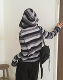 Blon Stripe Color Matching Slim Fit Hood Knit