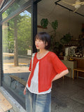 Pyuo Color Round Net Knit Short Sleeve Cardigan