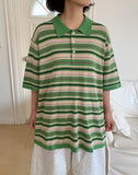 [Unisex] Yonder Color Stripe Collar Over Short Sleeve Knit