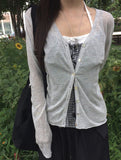 Take See-Through Linen Knit Long Sleeve Cardigan