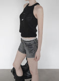 Fade pocket raw denim shorts
