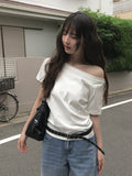 Demp One Shoulder Off Short Sleeve Loose Fit T-Shirt