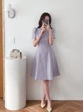 Ipu Heart Neck Puff Tweed Flare One Piece