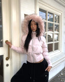 Eru Shibori fur hooded zip-up short padding