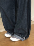 Fotton Pintuck Snap Washing Wide Denim Pants