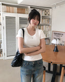 [U-BASIC] Riu Ribbed U-Neck Short Sleeve