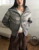 Helky Nordic Pattern Two-Way Knit Zip-Up