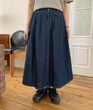 Yeni Banding Pocket Pintuck Denim Long Skirt