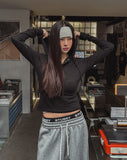 Dazzle ribbed snap semi-crop hoodie