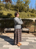 Vanku banding ribbon check long skirt