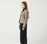 Lambskin V Neck Cropped Jacket Gray