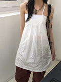 Lyrical Glossy Nylon Shirring Layered Strap Sleeveless Mini One Piece