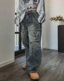 Copper Rivet Pin Tuck Cargo Denim Pants