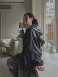 Hidden String Embo Coated Oil Denim Pants