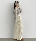 Corduroy Microfiber Velvet Pocket Cargo Long Wide Banding Pants