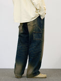 Yellow Washing Double Knee Denim Pants