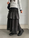 Handad Frill Check Banding Long Skirt
