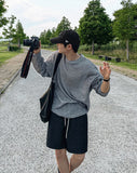 Linen wide short banding denim
