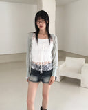 Racine Summer Ribbed Ribbon String Shawl Bolero Cardigan