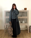 [Belt SET] Risha No Collar Strap Button Cotton Quilted Bomber Jacket