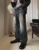 Rough Cat Brush Wide Denim Pants
