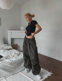Heavy Double Knee Pintuck Wide String Pants