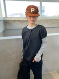 Bukanne Wool Button Check Short Sleeve Blouse - Wool 50%