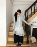 Linwoo punching button knit cardigan